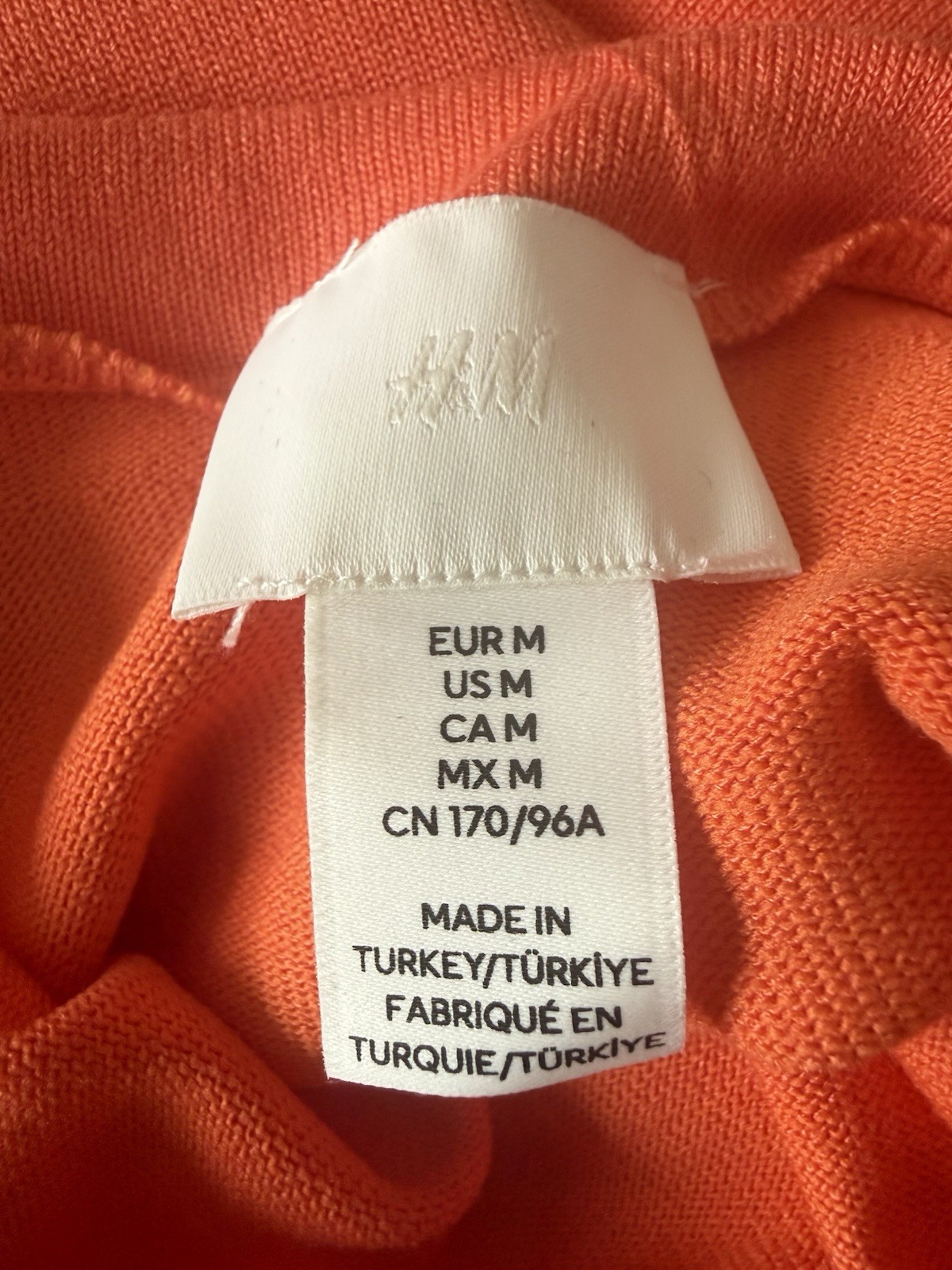 H&M Ribbed High Neck Cap Sleeve Top Orange Stretch Slim Fit Chic Sz M