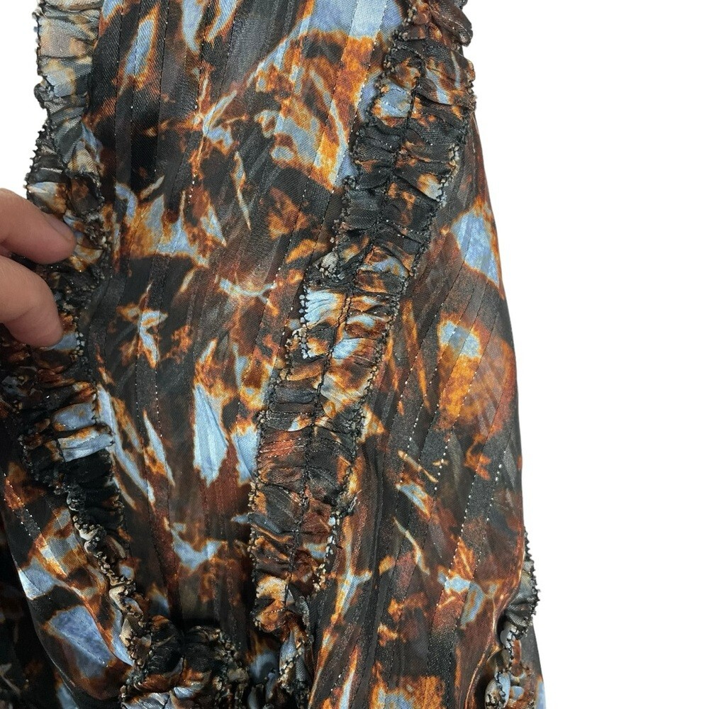 House of Harlow 1960 Revolve Metallic Abstract Puff Sleeve Blouse Brown Size L