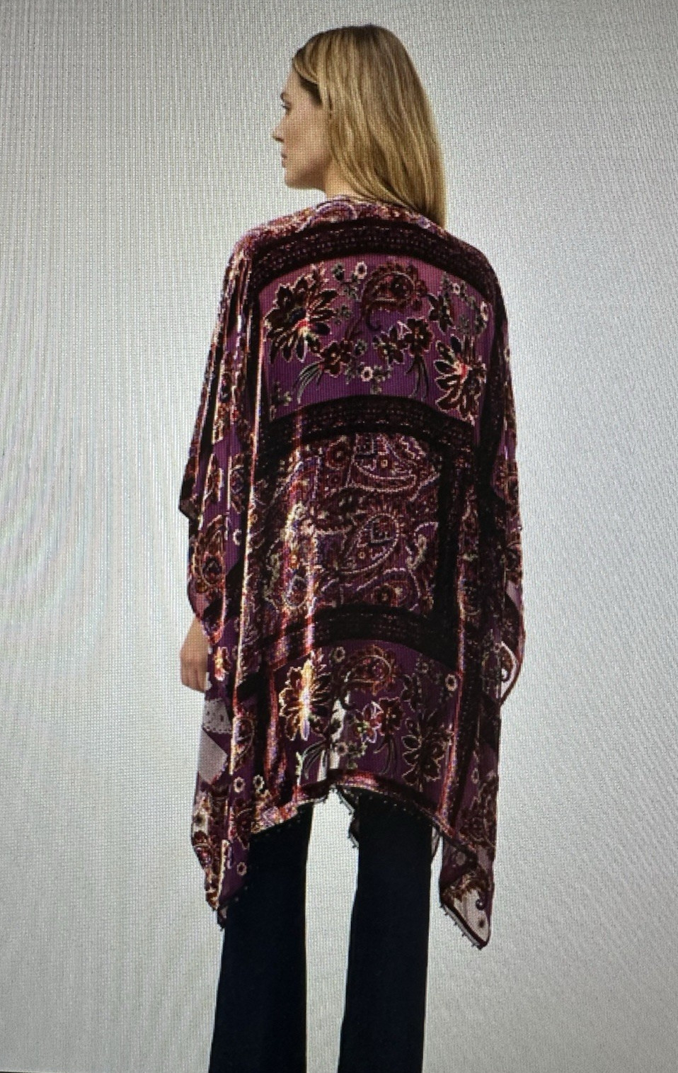 Johnny Was Domitila Burnout Velvet Shawl Wrap One Size Silk Rayon Beads NWT $255