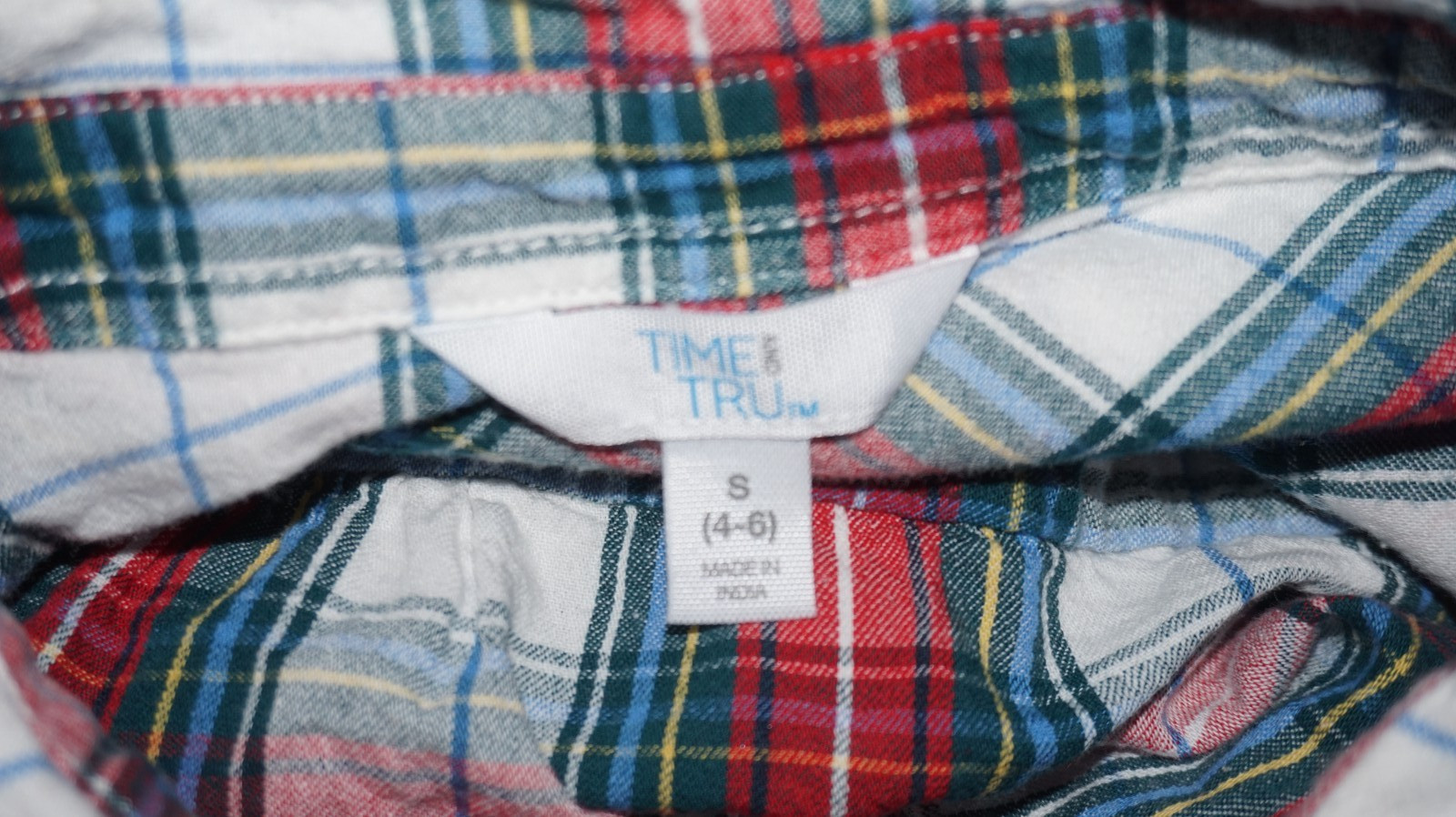 Time and Tru Red Green White Blue Plaid Flannel Shirt Womens Sz S Chest Pocket