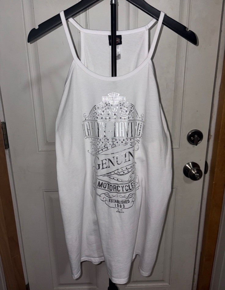 Harley Davidson White Halter Tank Top with Silver Graphics 3XL
