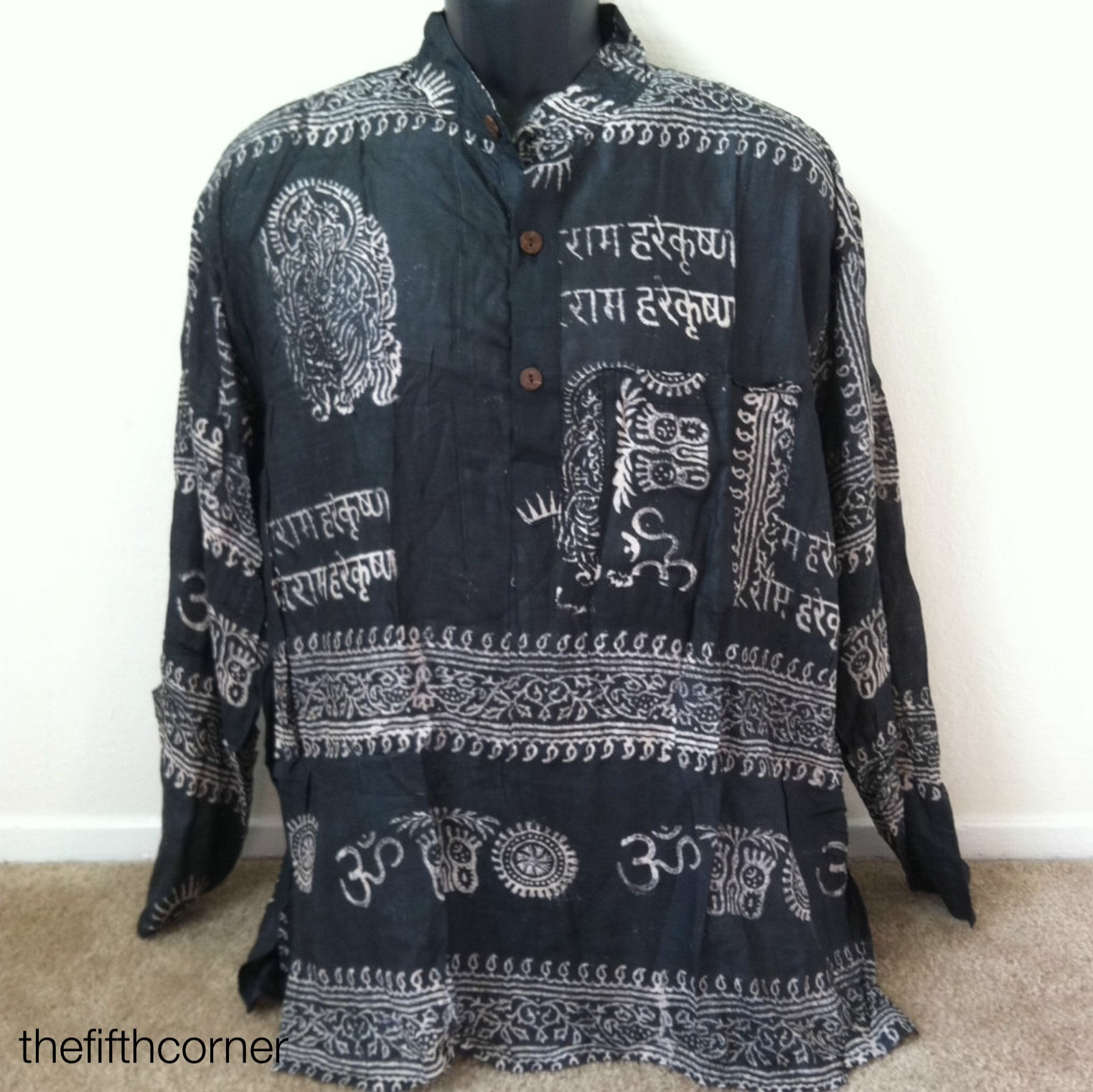 S-5XL UNISEX Hare Rama Om Hindu Yoga Prayer T Shirt Kurta Top Hippie Handmade