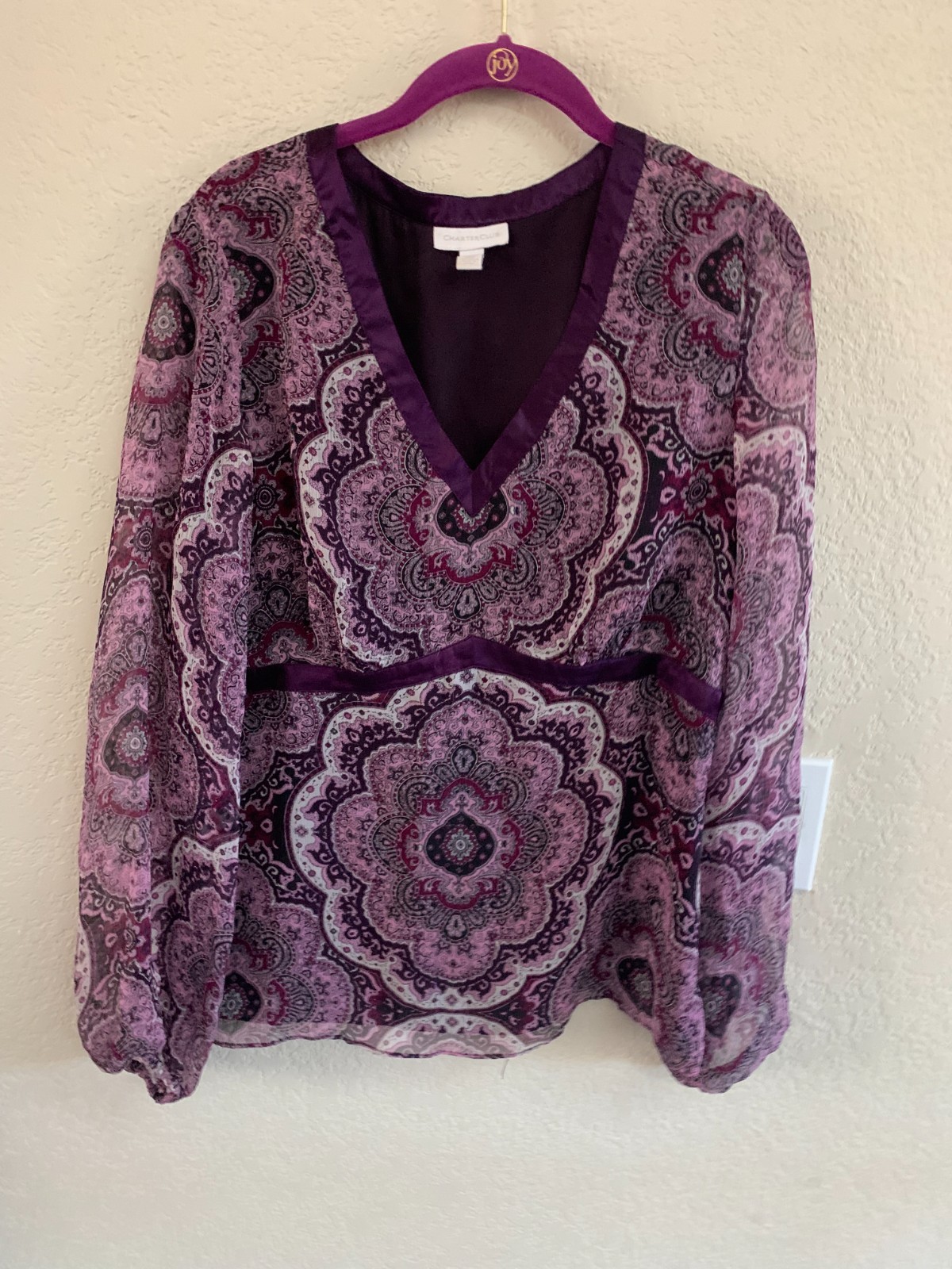 Charter Club Dark Plum Silk Lined Blouse Size 12