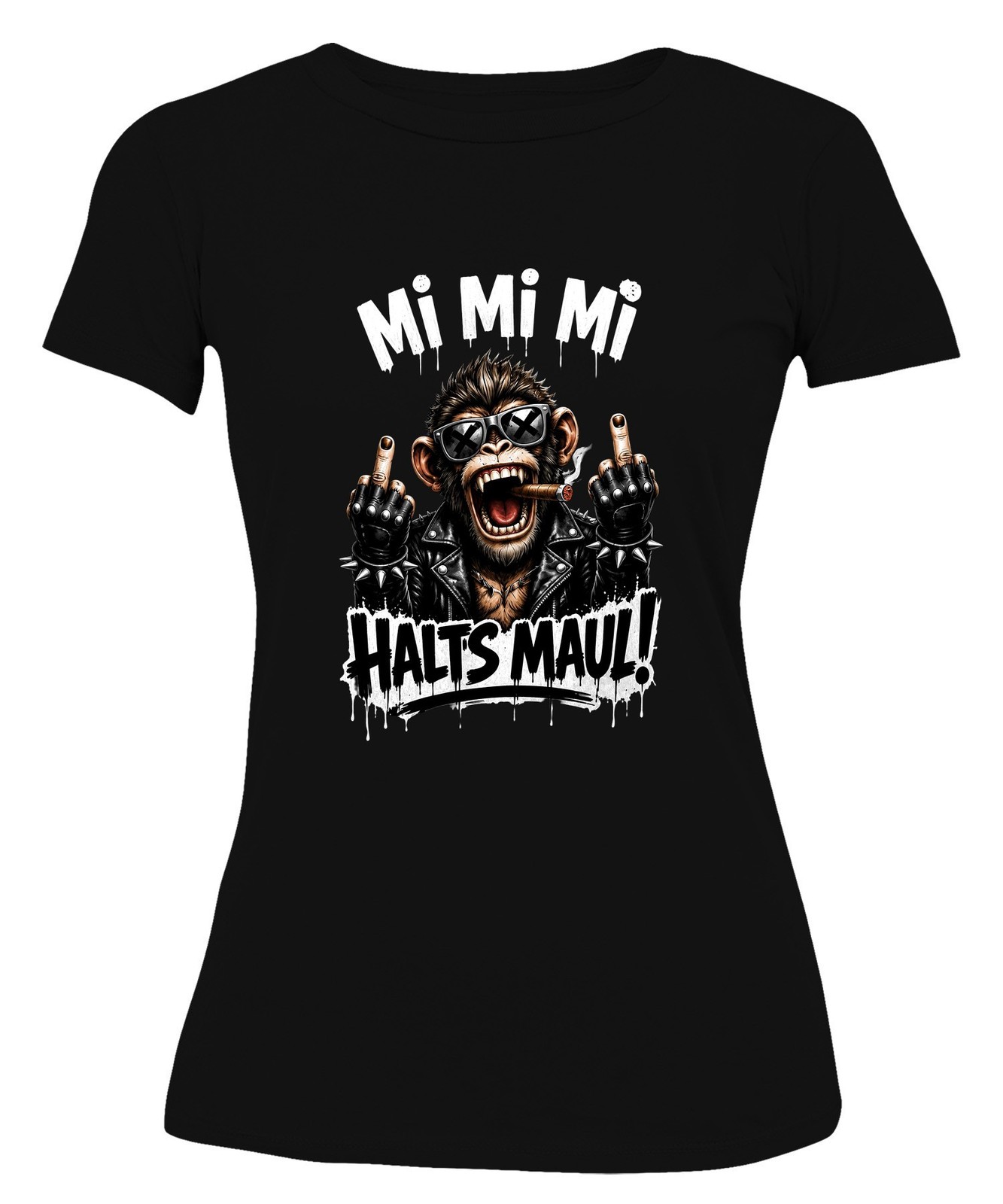 Halts Maul Mi Mi Monkey Rocker Middle Finger Cigar Funny Ladies T-Shirt Metal