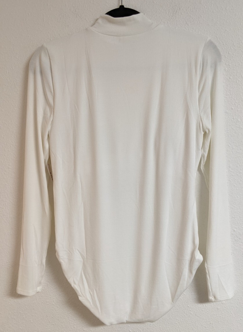 NWT~SOMA White Ribbed Mock Neck Bodysuit w/ Built-In Bra Medium $69.95