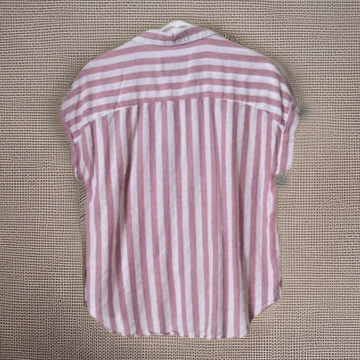 Lola River Shirt Top Women’s MED Red Striped Short Sleeve Button Collar