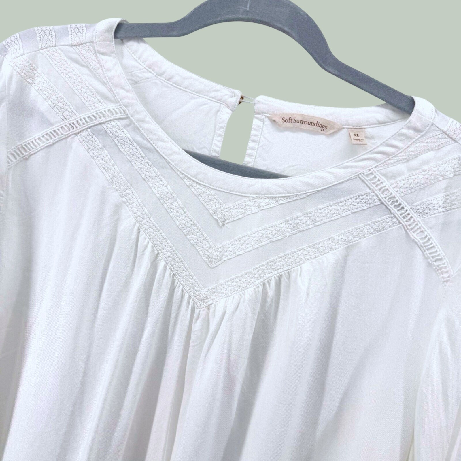Soft Surroundings Blouse Womens XL White Crochet Lace Peasant Top Cottagecore