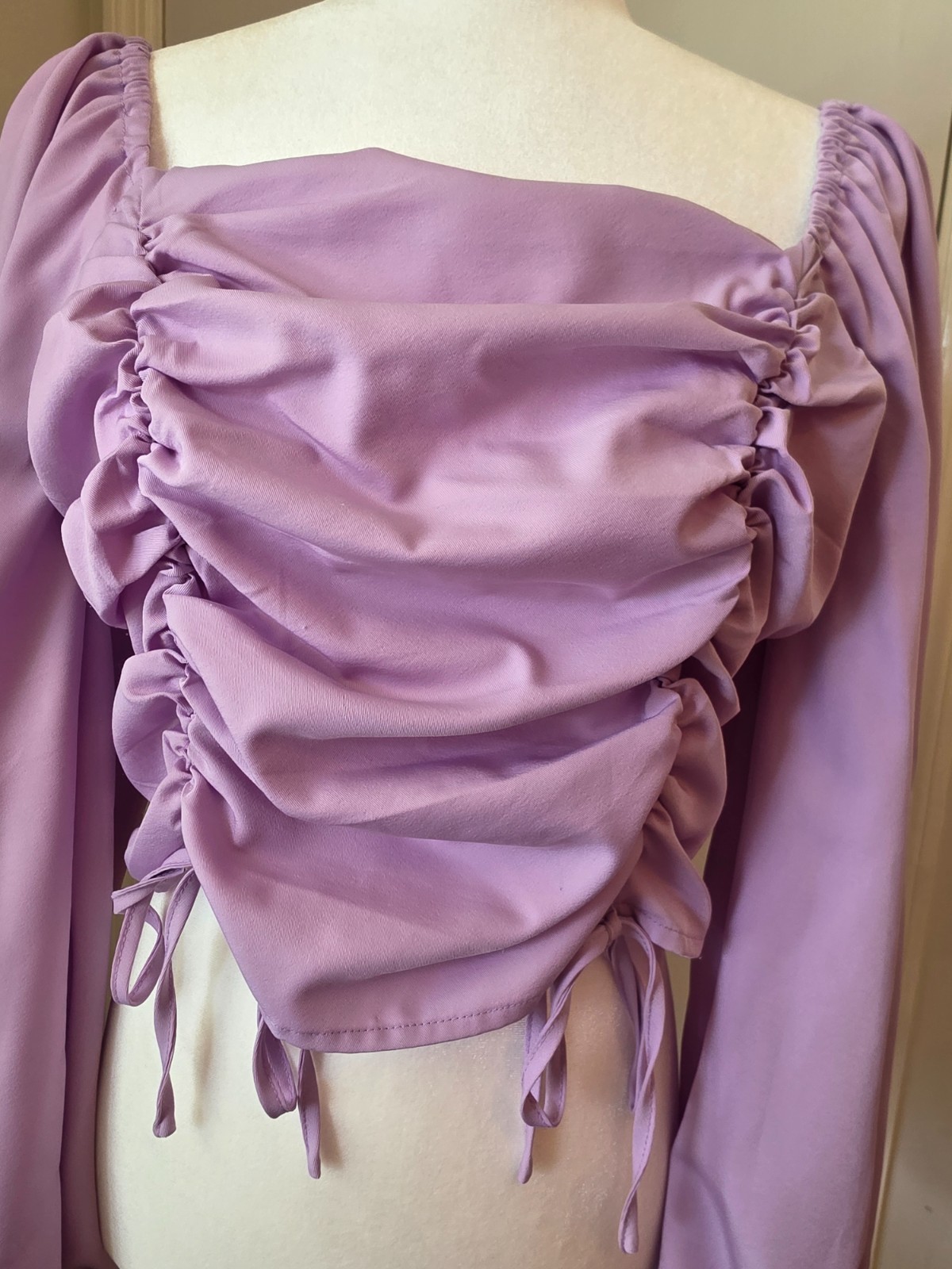 Arula Top Purple Lavender Smocked Long Billowy Sleeves Size X Large Lilac Fairy