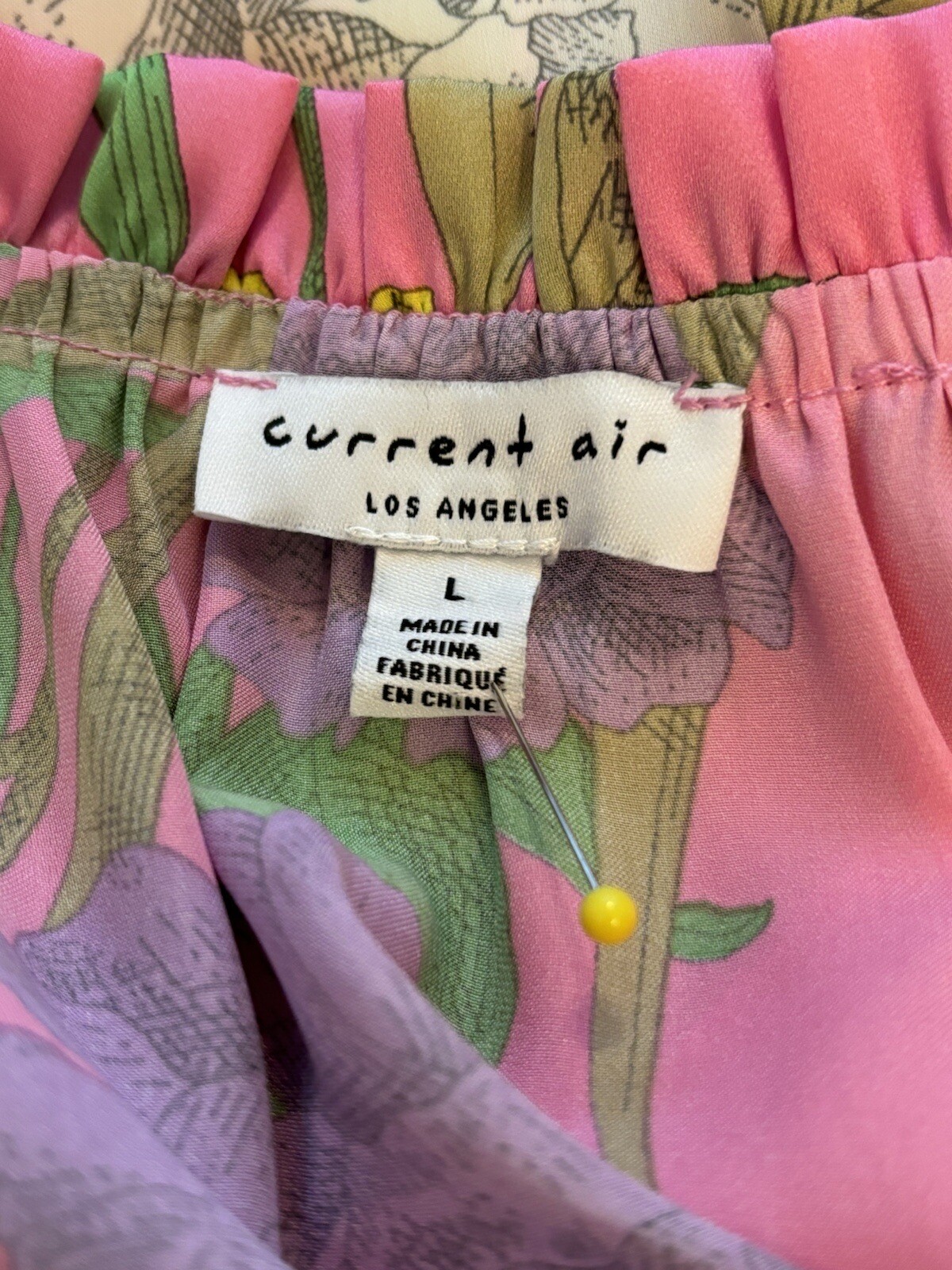 ANTHROPOLOGIE ARTSY FLORAL TOP L RUFFLE FEMININE COQUETTE SATIN *NO TASSELS*