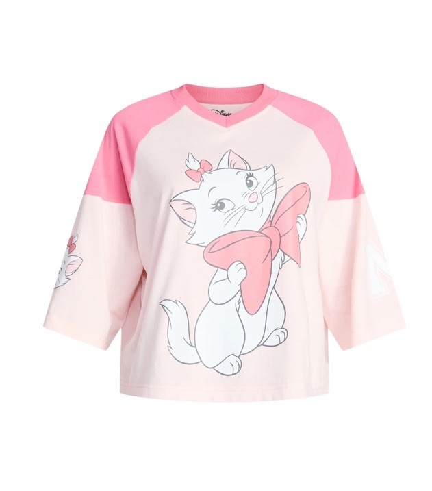 Disney Women’s Aristocats Marie Raglan Varsity Crop Graphic Tee Shirt Med (8-10)