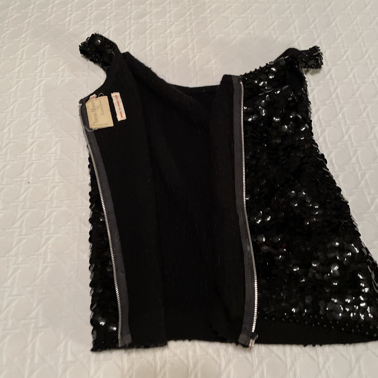 Black Beaded Cropped Tank Top Young Modes Claudia Young Wiool Sequin 6 Vintage