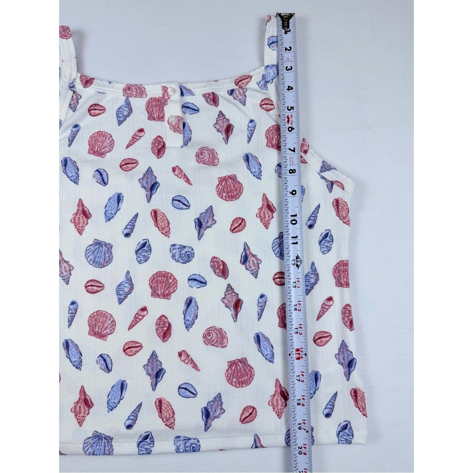Sincerely Jules White Seashell Print Ribbed Tank Top Button Detail Size Large L