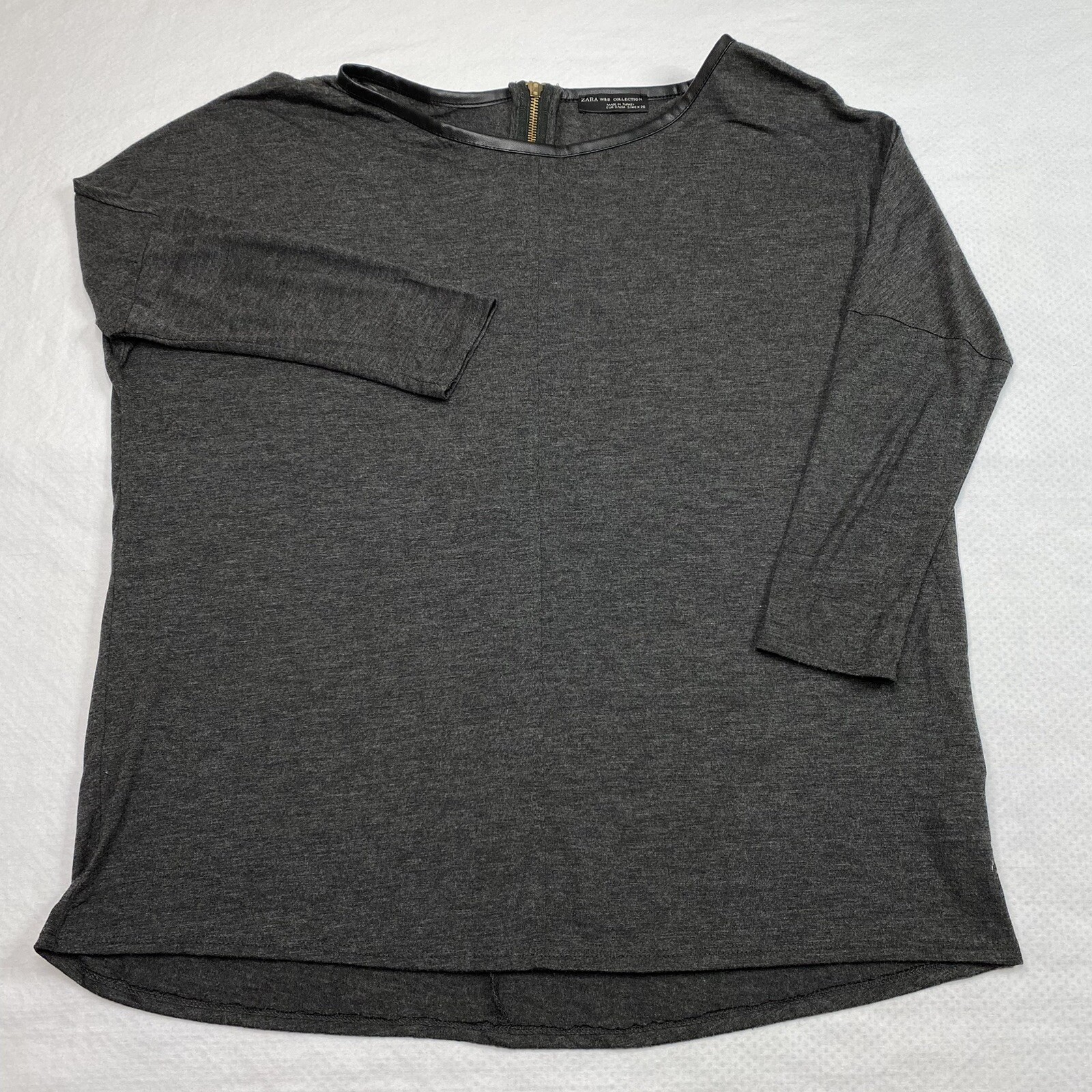 ZARA Top sz S Gray 3/4 Sleeve Relaxed Fit Elevated Basic Minimalist City Chic