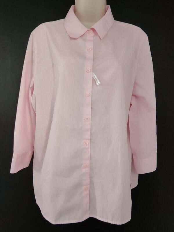 Studio Works Women’s L Light Sherbert Pink 3/4 Sleeve Blouse Top Button Up NEW N