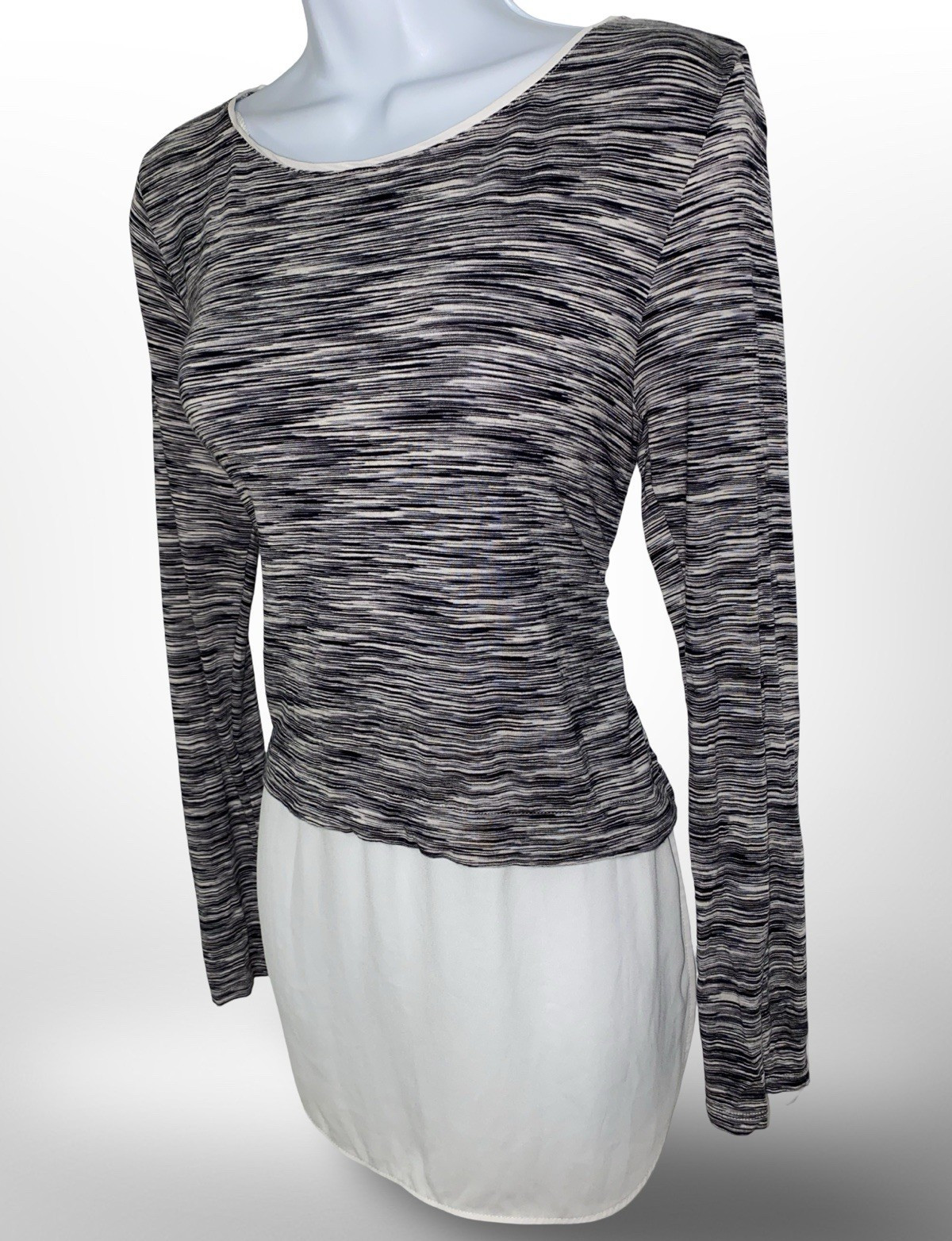 White House Black Market Black & Gray Layered Space-Dye Long Sleeve Top, Small