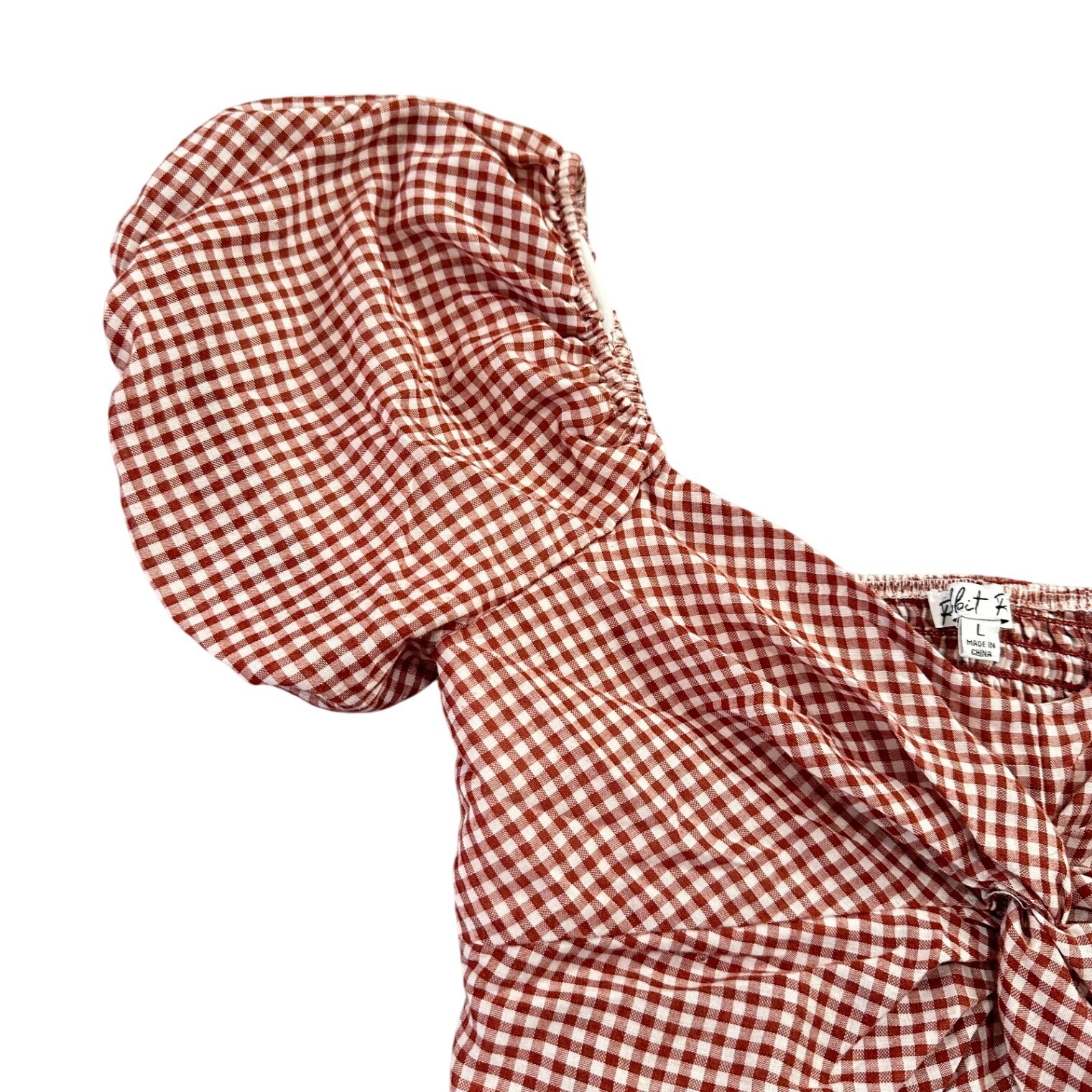 Rabbit Rose Red Gingham Twist Front Puff Sleeve Crop Top County Fair Western