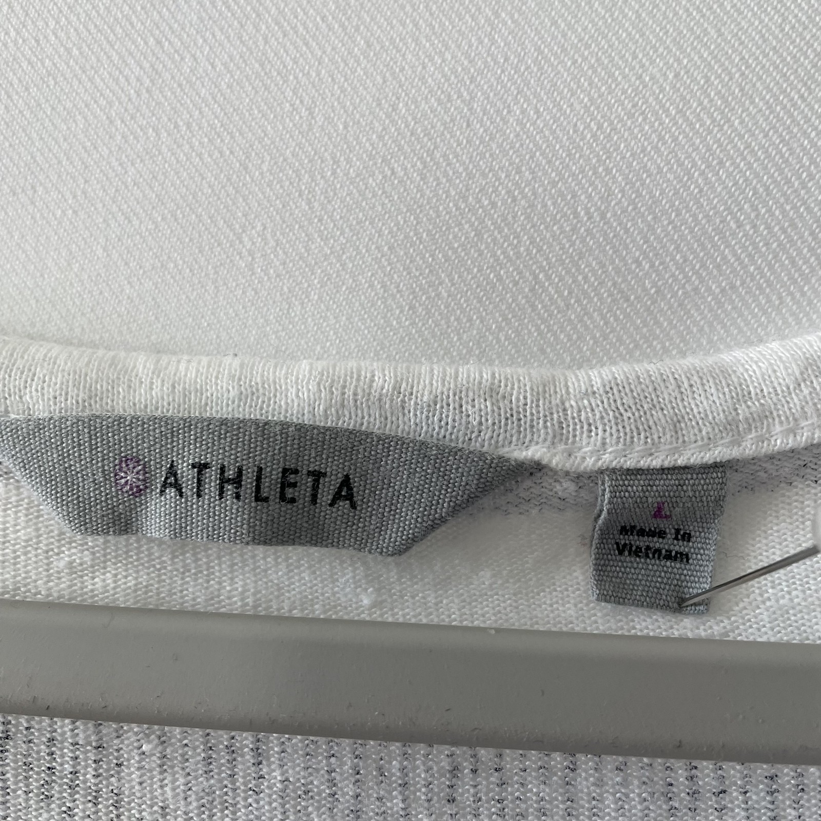 Athleta Tunic Top Striped White Blue Gray 100% Linen Women Size L -C