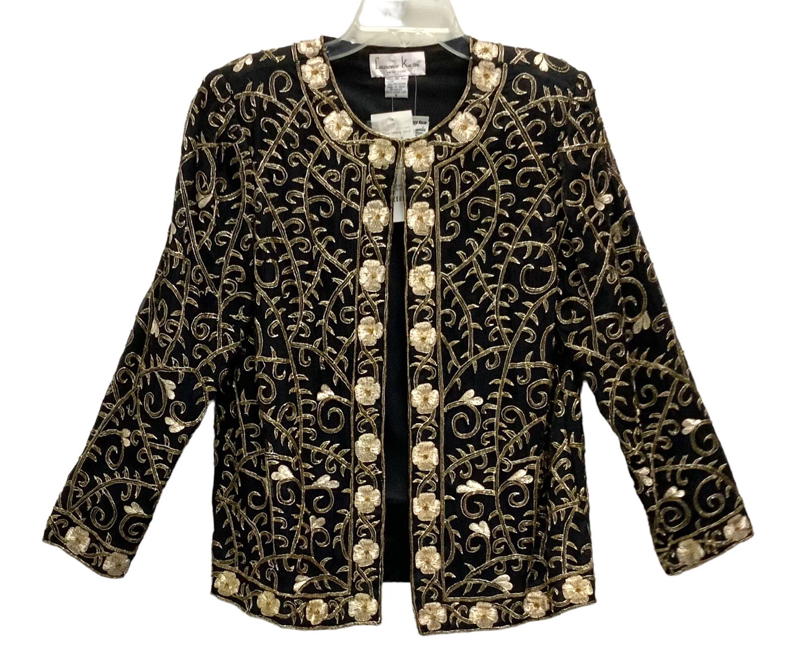 Vintage Laurence Kazar Silk Embroidered Jacket Blouse, Womens Small Embroidered