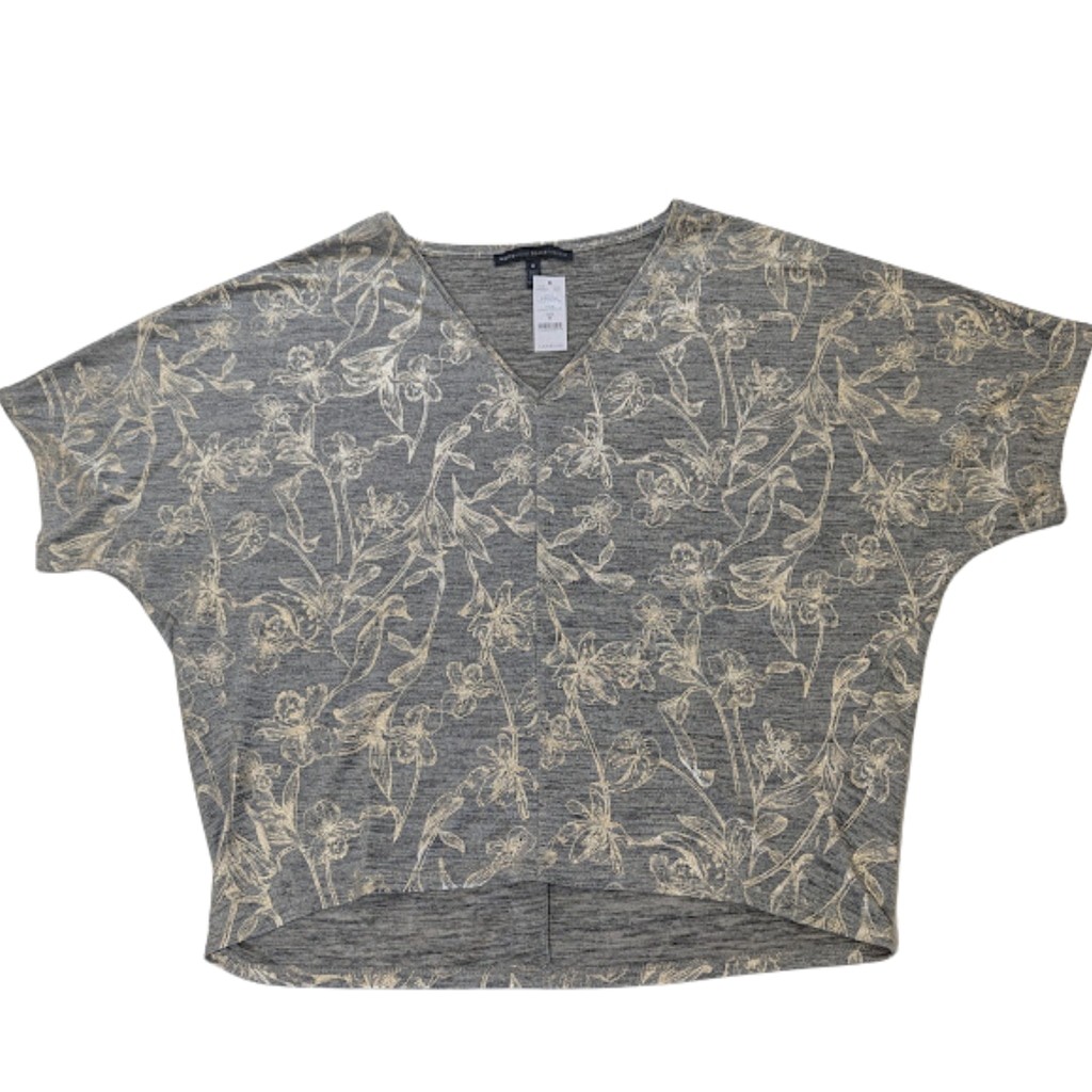 Metallic Foil Dolman Top | WHBM Gold Floral V-Neck Soft Knit Blouse M NWT