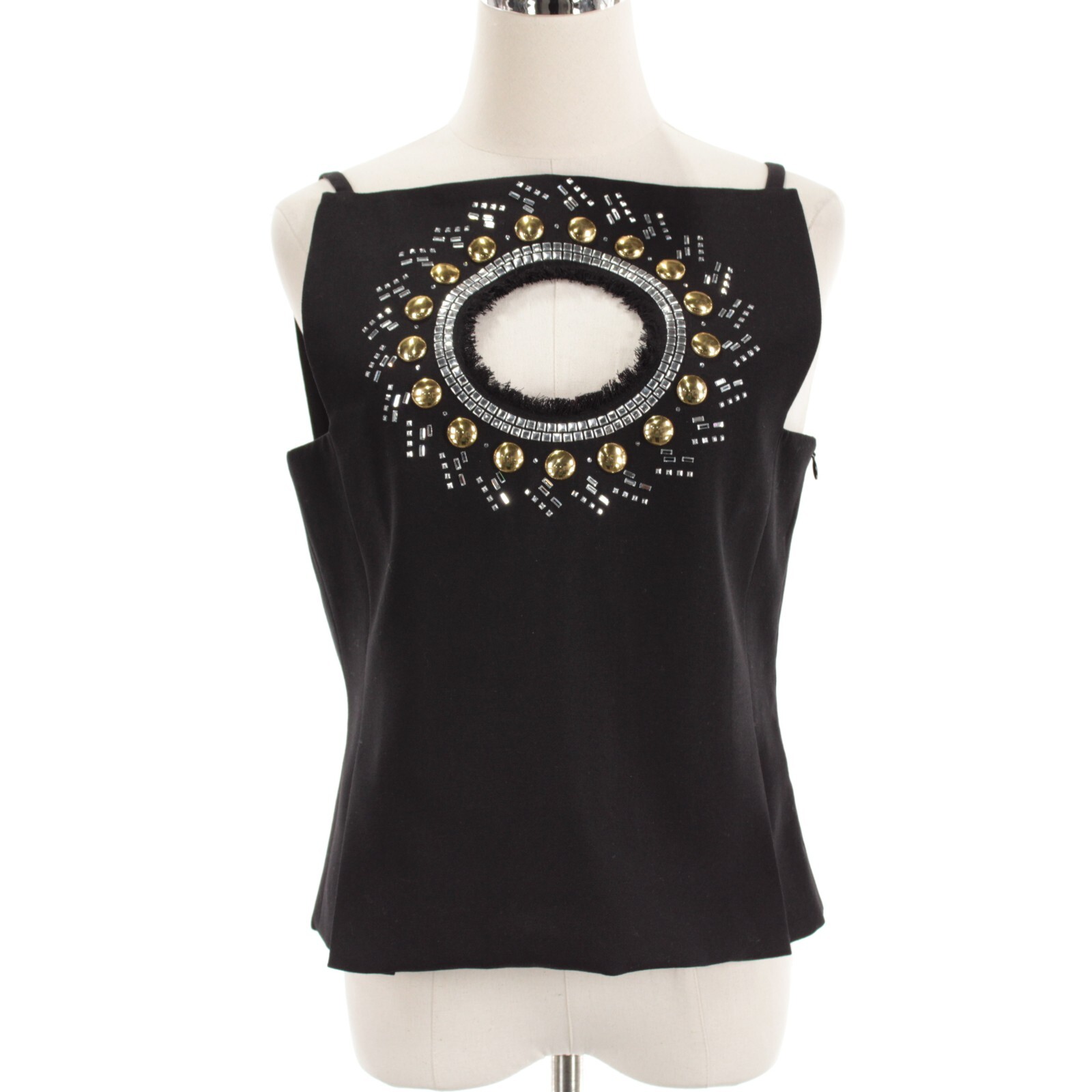Paco Rabanne NWT Embellished Sleeveless Top Size 38 (US 6) in Black Wool