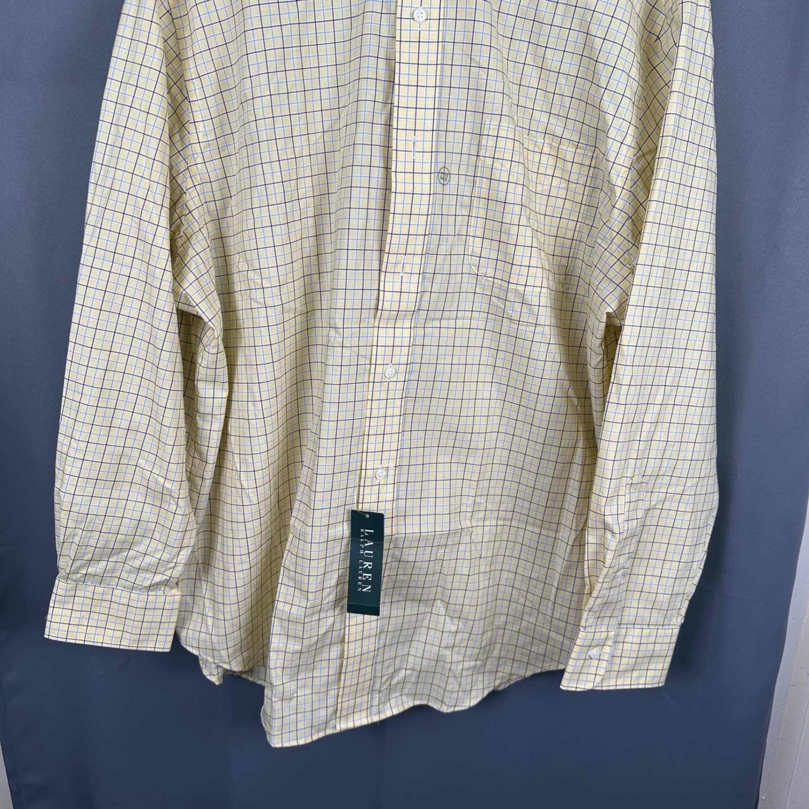 Lauren Ralph Lauren Yellow Tattersall Check Non Iron Shirt 17.5 34/35 NEW