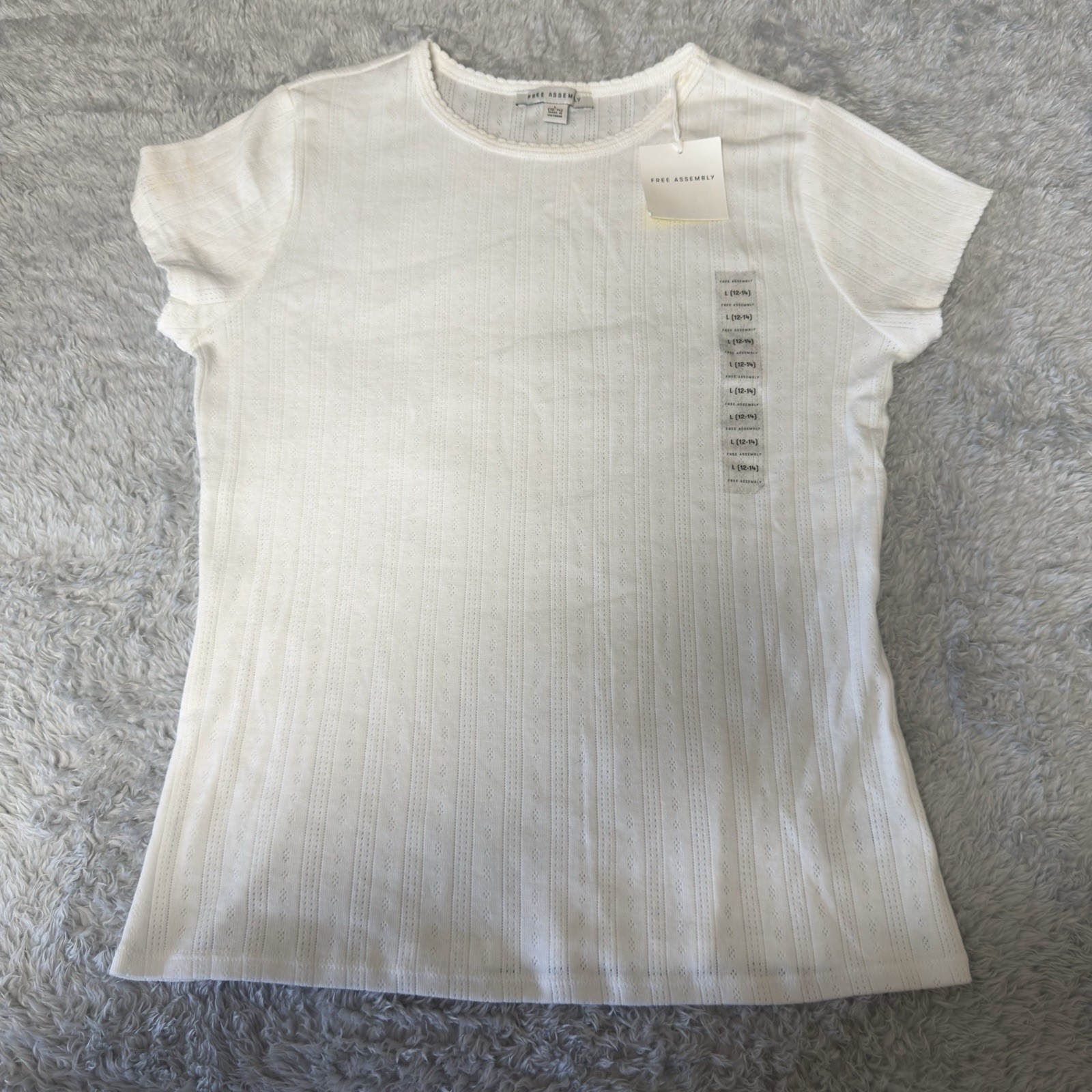 Free Assembly Women’s Pointelle Mini Tee Size Large Cream Short Sleeve