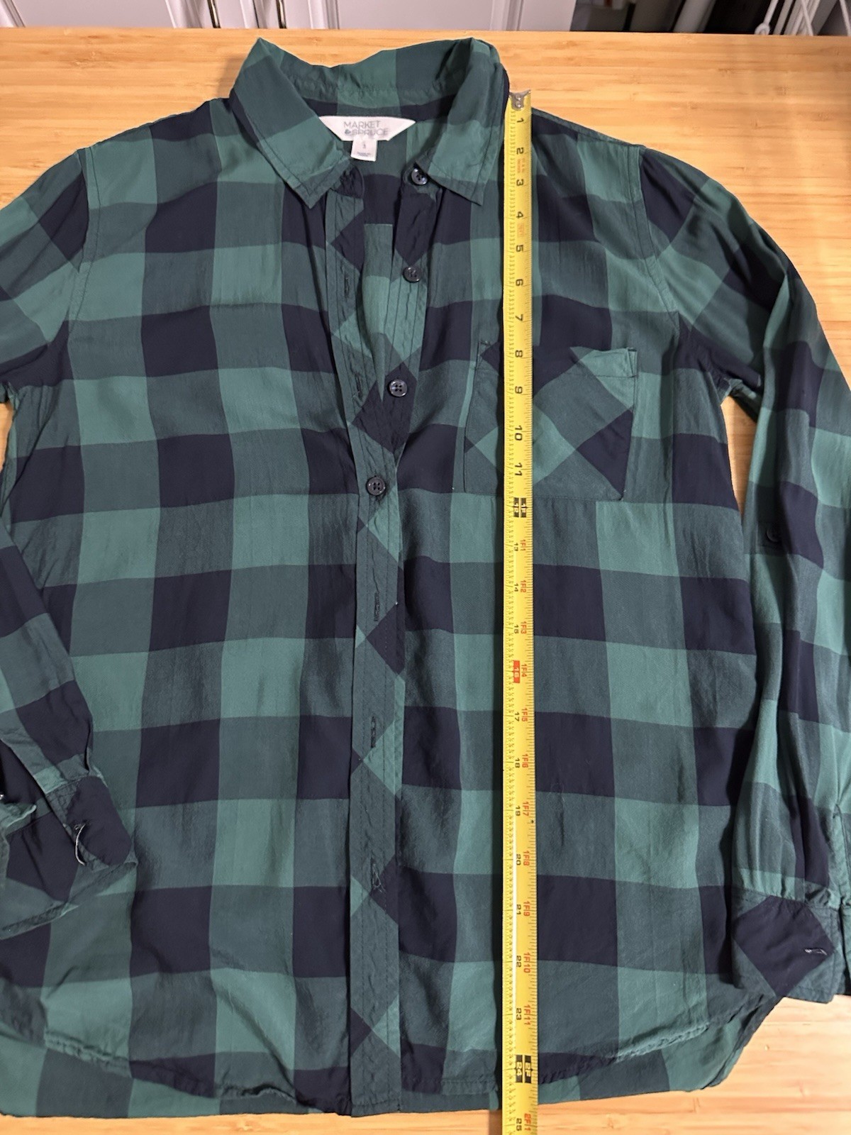 Market & Spruce women’s Green/Black Plaid Long Sleeve Button-Up Shirt S