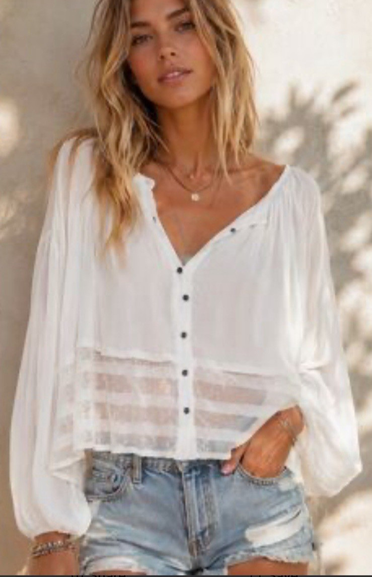 Womens Free People Rainy Days Swing Top Boho Sheer Festival Hippie Medium