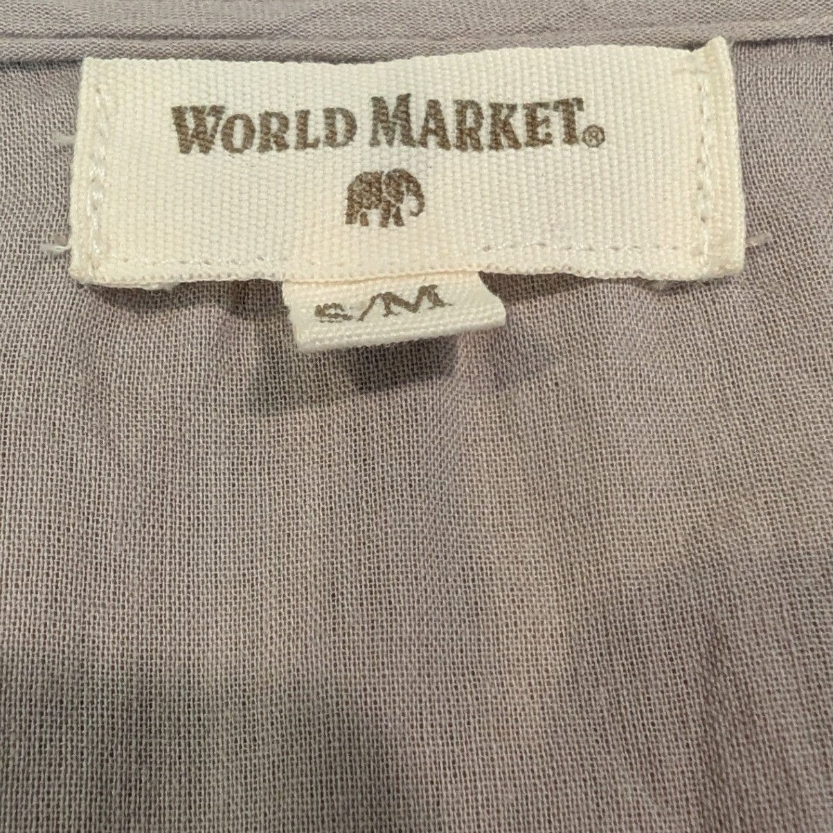 World Market Tunic Top Boho Embroidered Pintuck Cotton Taupe Grey Womens S/M