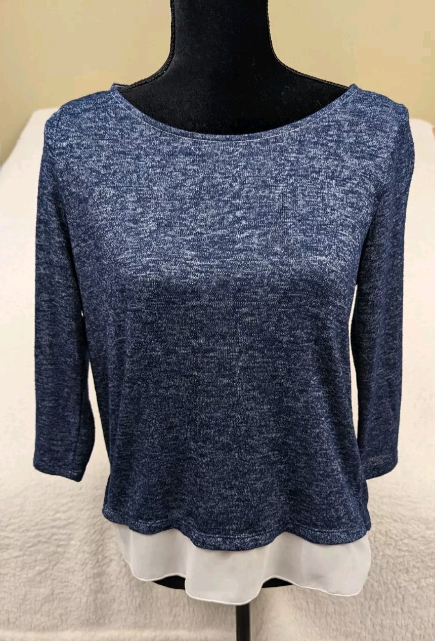The Limited Women’s Blouse Top 3/4 Sleeve XS Rayon Poly Spandex Blend Navy Pixel