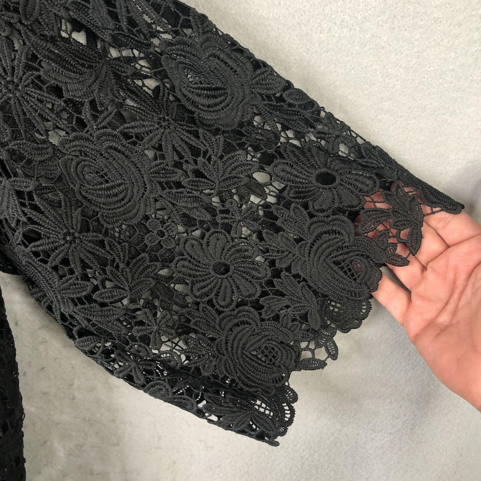 June + Vie Tunic Blouse Womens 32W Plus Black Crochet Lace Sheer Party Boho