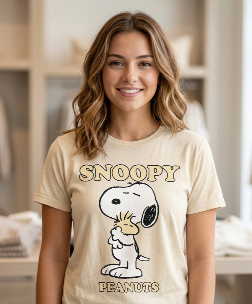 Peanuts Snoopy Huging Woodstock Tee, Vintage Yellow / Lucky Green New NWT M, XL