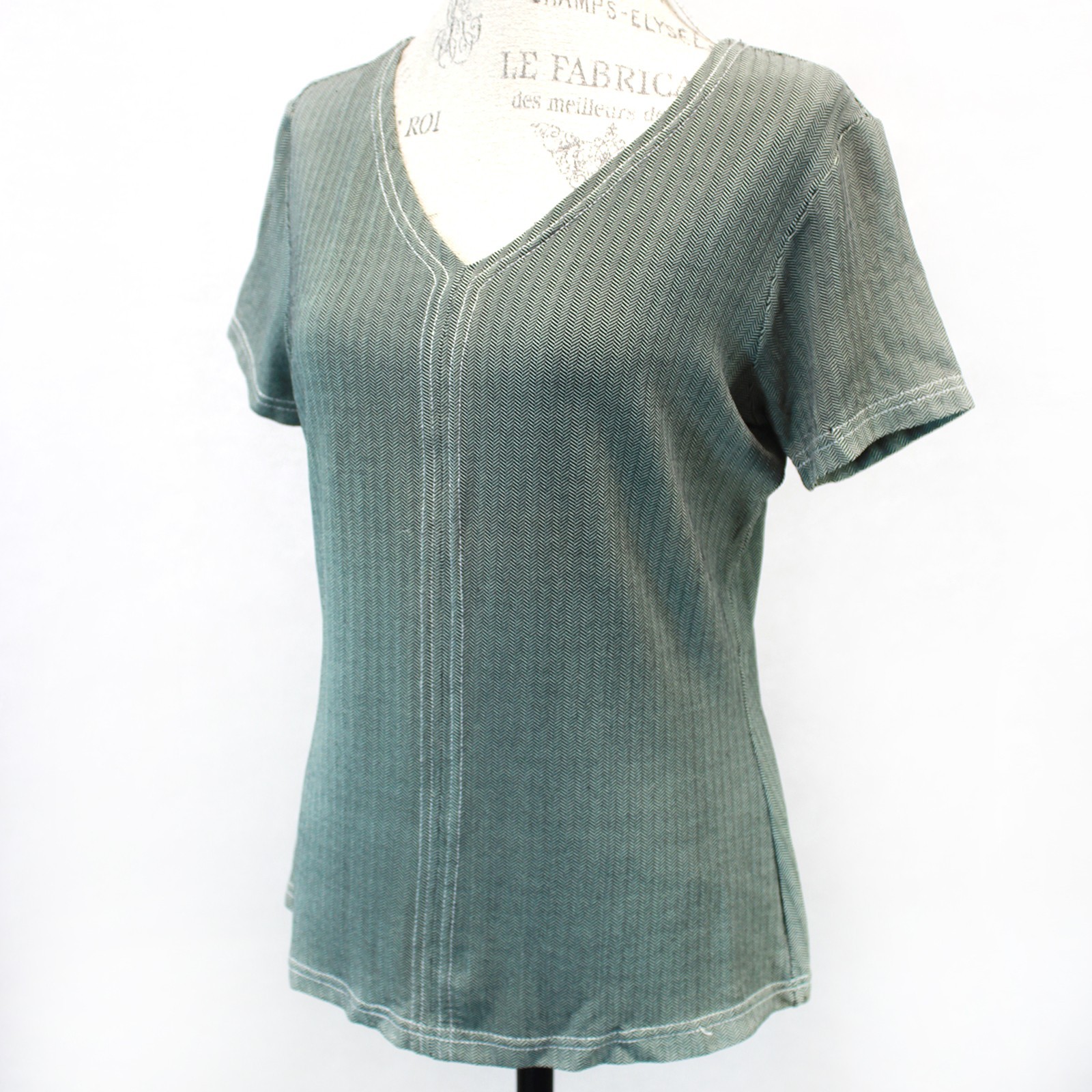 Carole Little herringbone V-neck blouse shirt Old money Made in USA Large