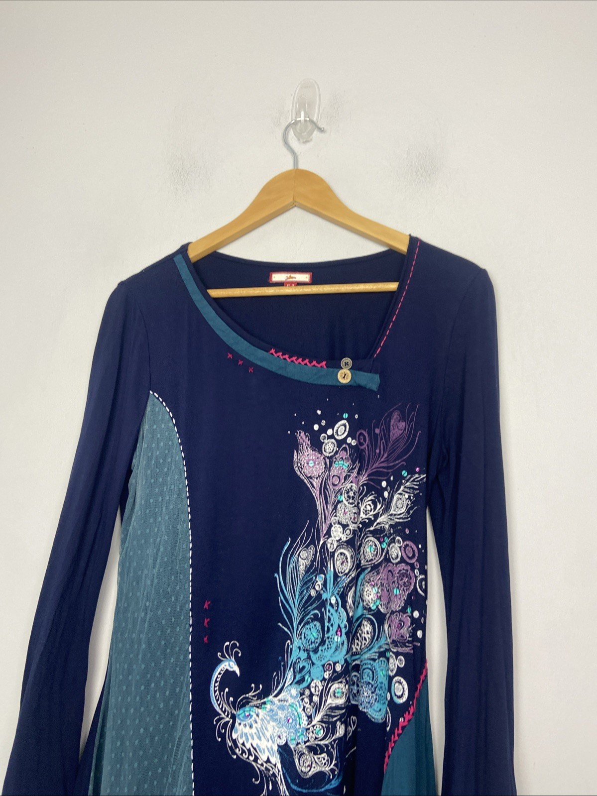 Joe Browns Top Womens Size 12 Blue Peacock Long Sleeve 90’s Y2K Floaty Gypsy