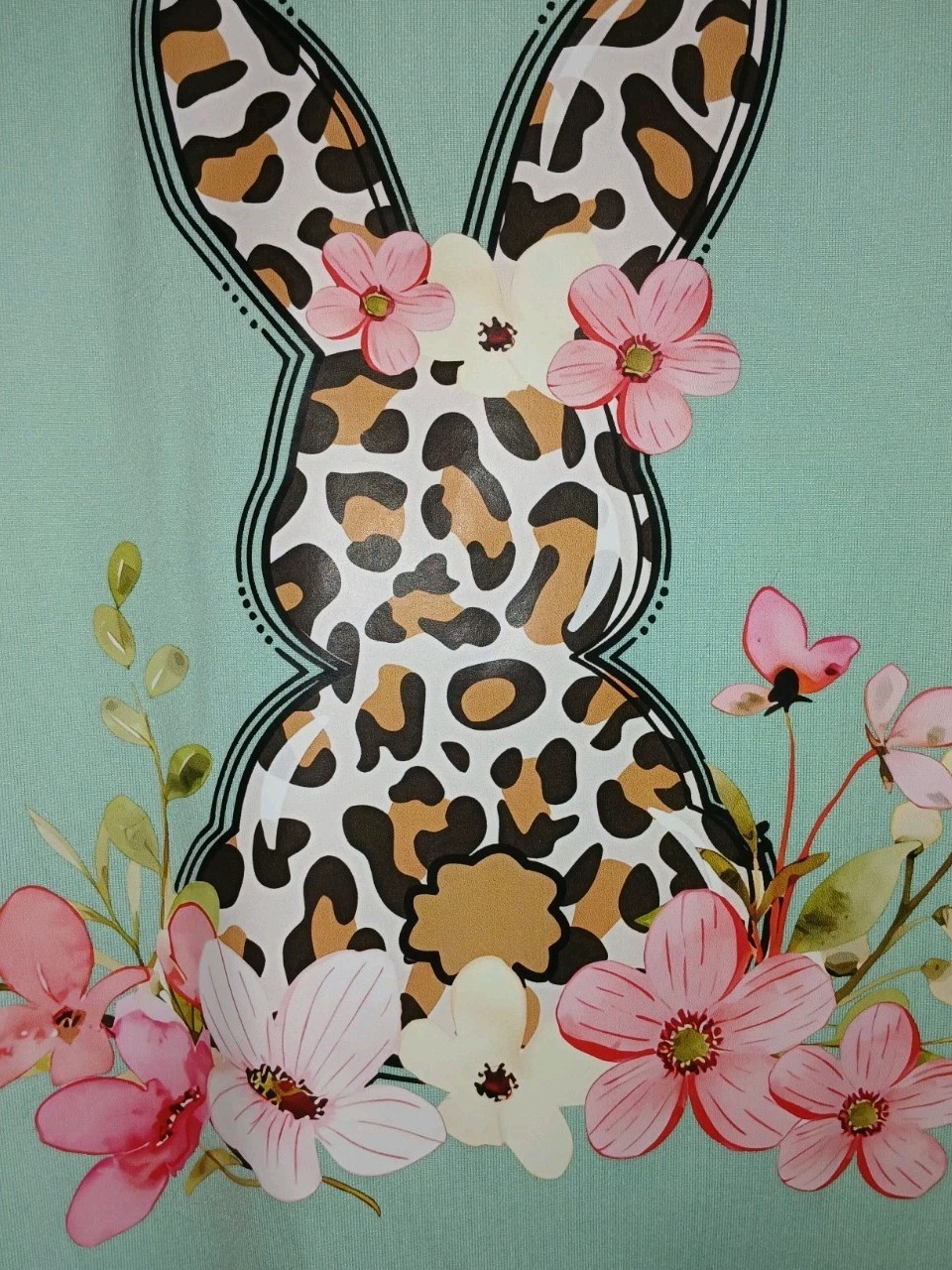 Cheeta Print Bunny Shirt. XXL. New. Spring Flowers. Teal Blue , LOVELY!
