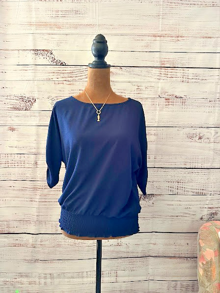 Michael Kors Women’s Navy Blue Short Sleeve Bubble Hem Blouse Top