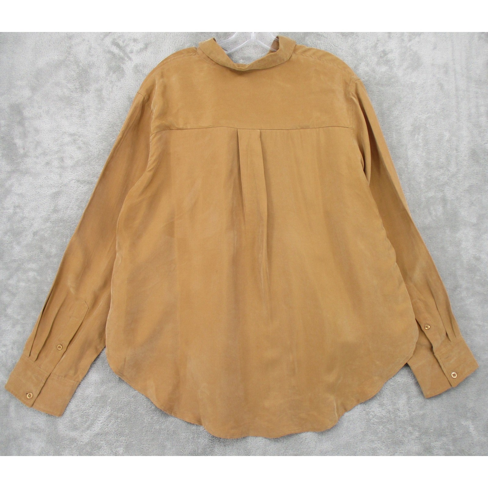Reset Blouse Womens Large Silk Button Front High Low Office Relaxed Boxy Brown
