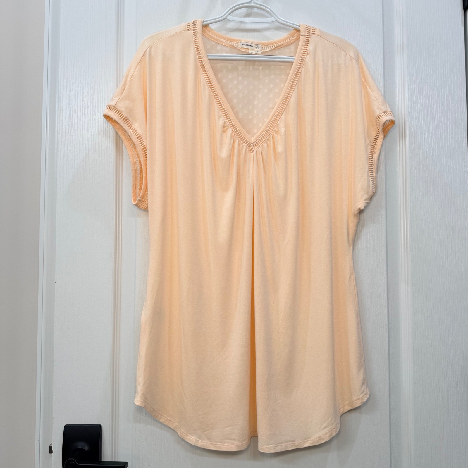 Anthropologie Meadow Rue Peach Swiss Dot V-Back Top Romantic Boho Feminine Sz XL