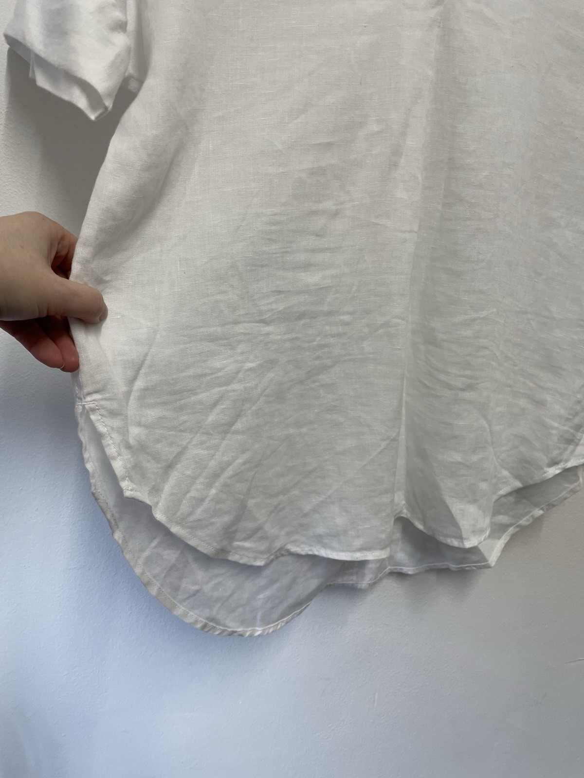 M&S 100% Linen Oversized Boxy Blouse Size 10 White Short Sleeve Holiday