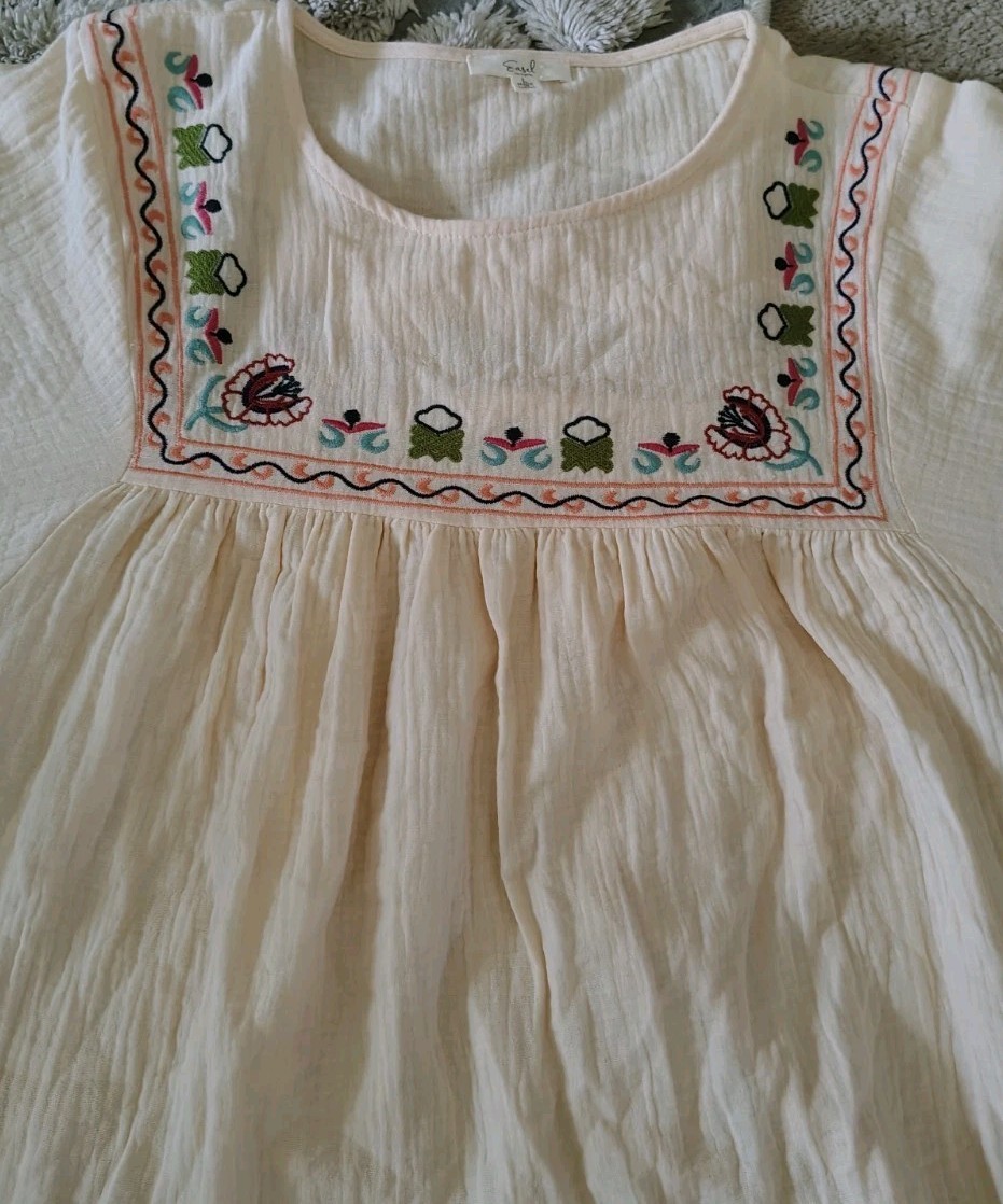 Easel Blouse Size L Gauge Embroidery Wide Sleeves 100%, Cotton Oversized