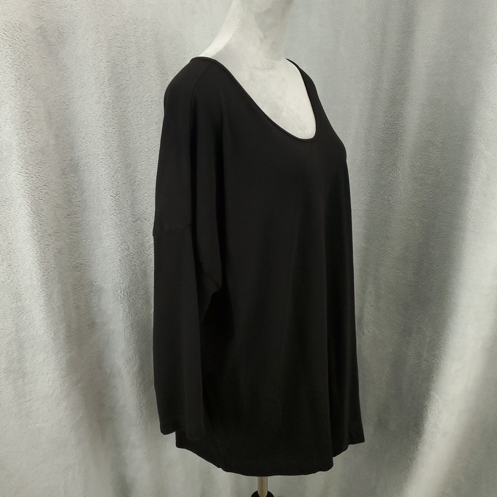 Womens Black Top Size XL Asymmetric Hem Piper Drop Shoulder 3/4 Sleeve Blouse