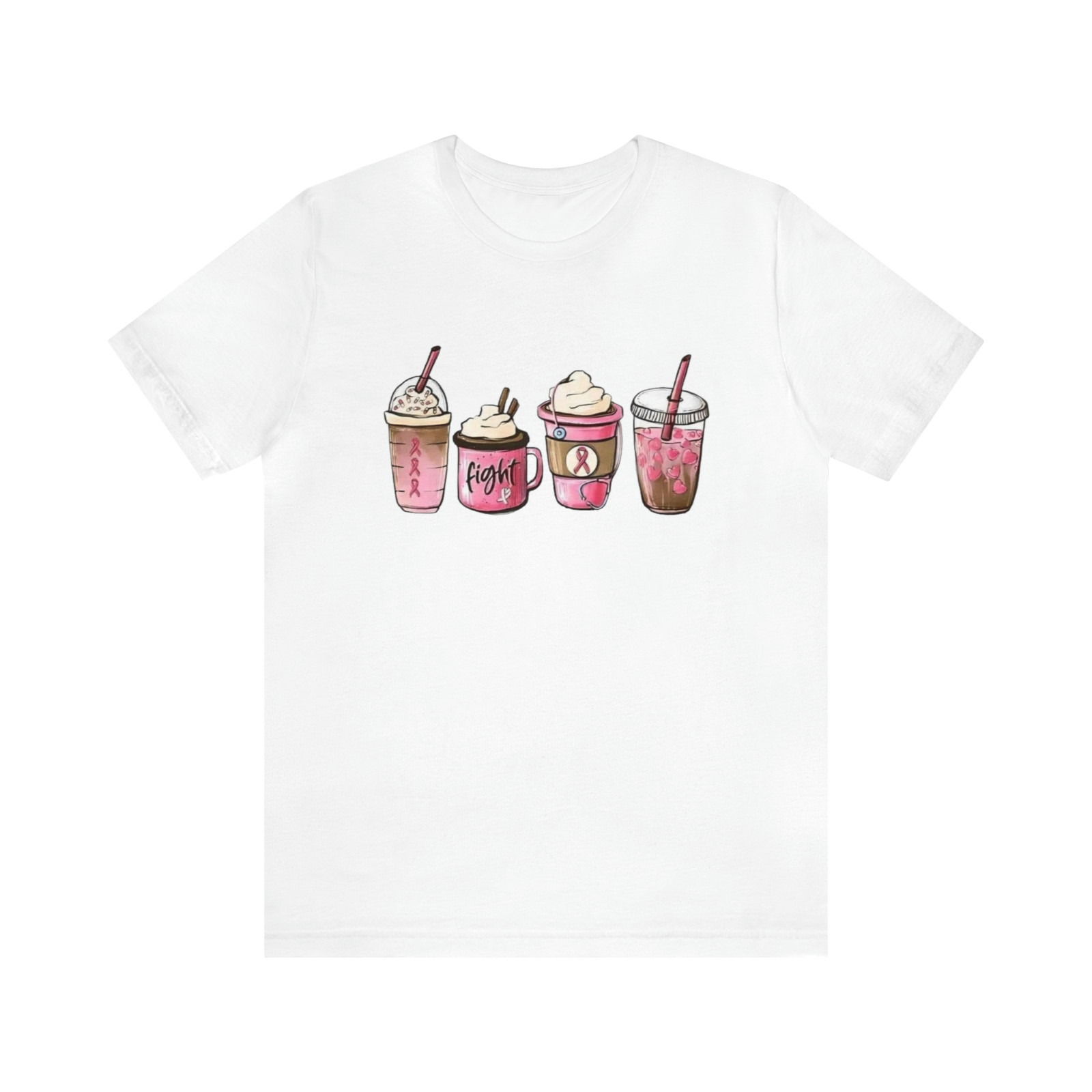 Women’s Breast Cancer Awareness Latte Coffee Pink Ribbon Shirt White Medium