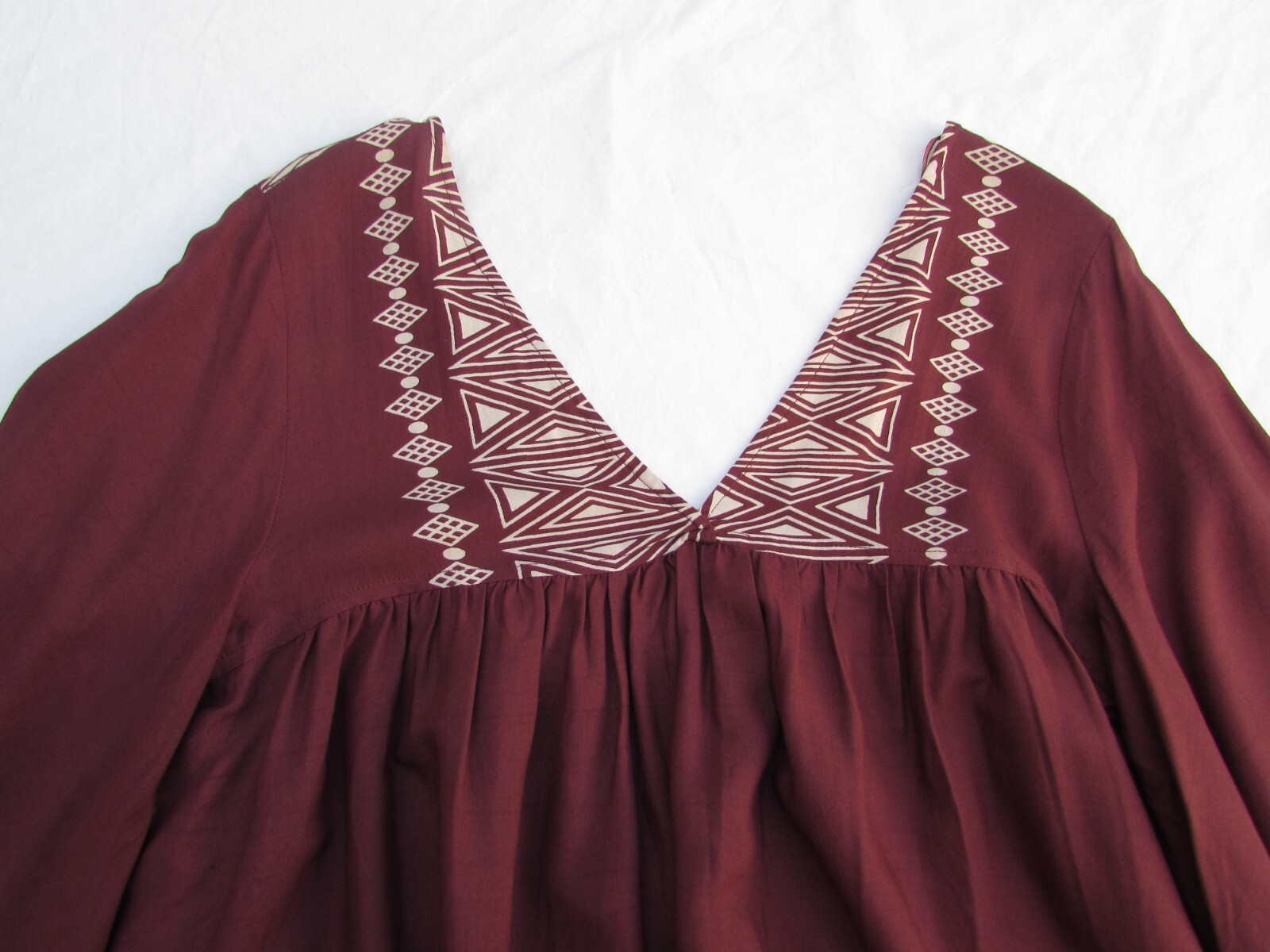 World Market Women’s Top Blouse Kimono Tunic Boho Rayon Print Maroon Size S/M