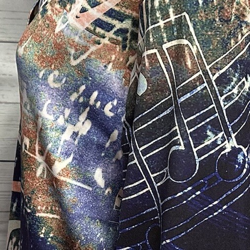 Lily by Firmiana Tunic Large Abstract Musical Design Jazz Music Notes Casual