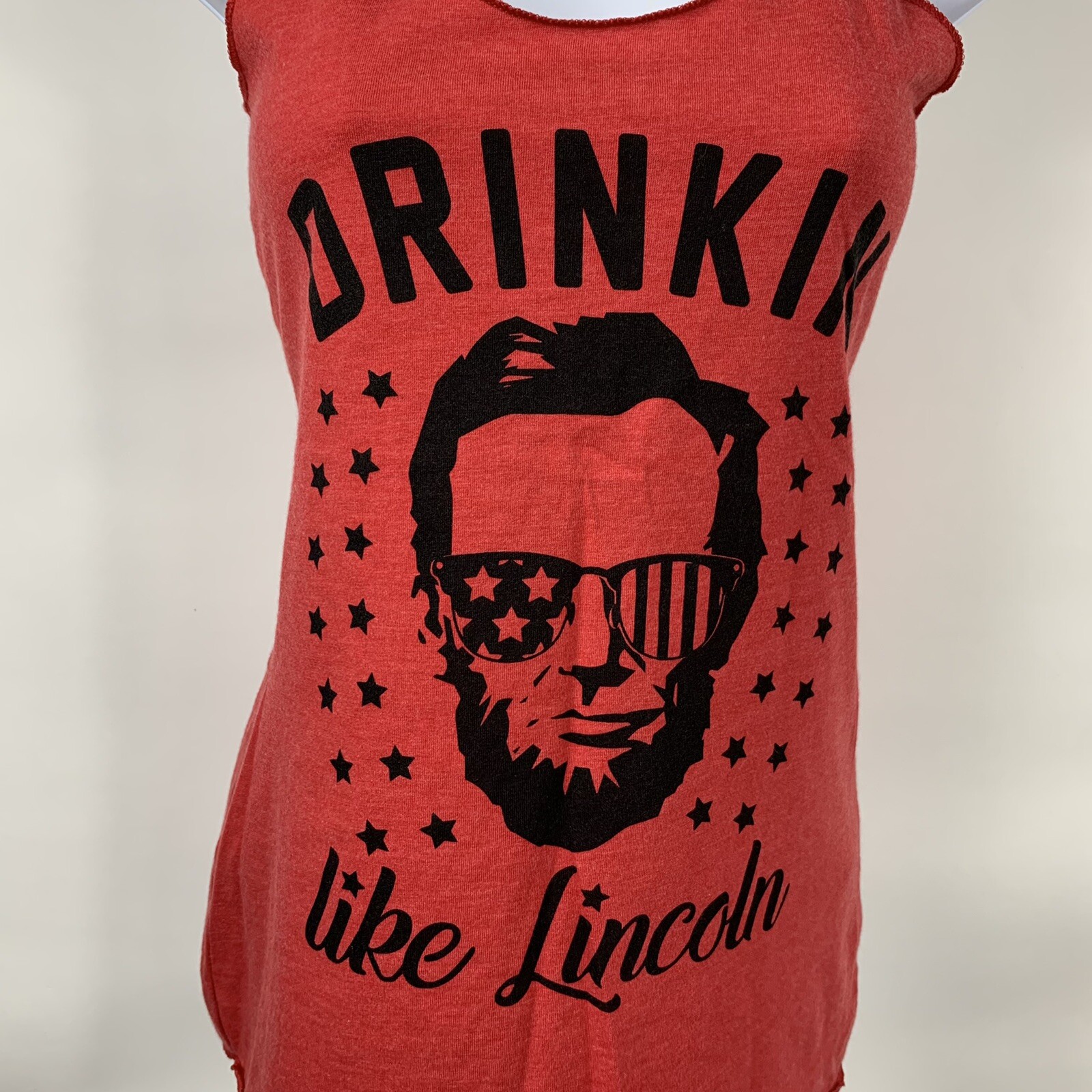 Next Level Apparel Tank Top Women’s Small Red Racerback “Drinkin like Lincoln”