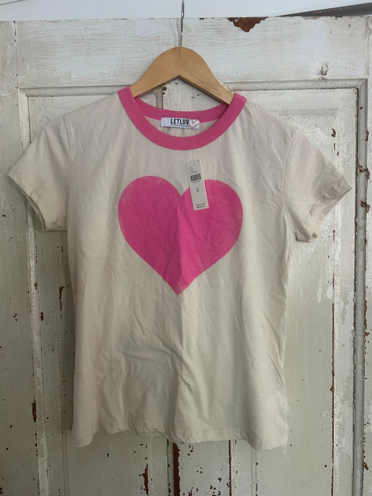 Anthropologie Letluv Cream and Pink Tee size M Rare color NWT