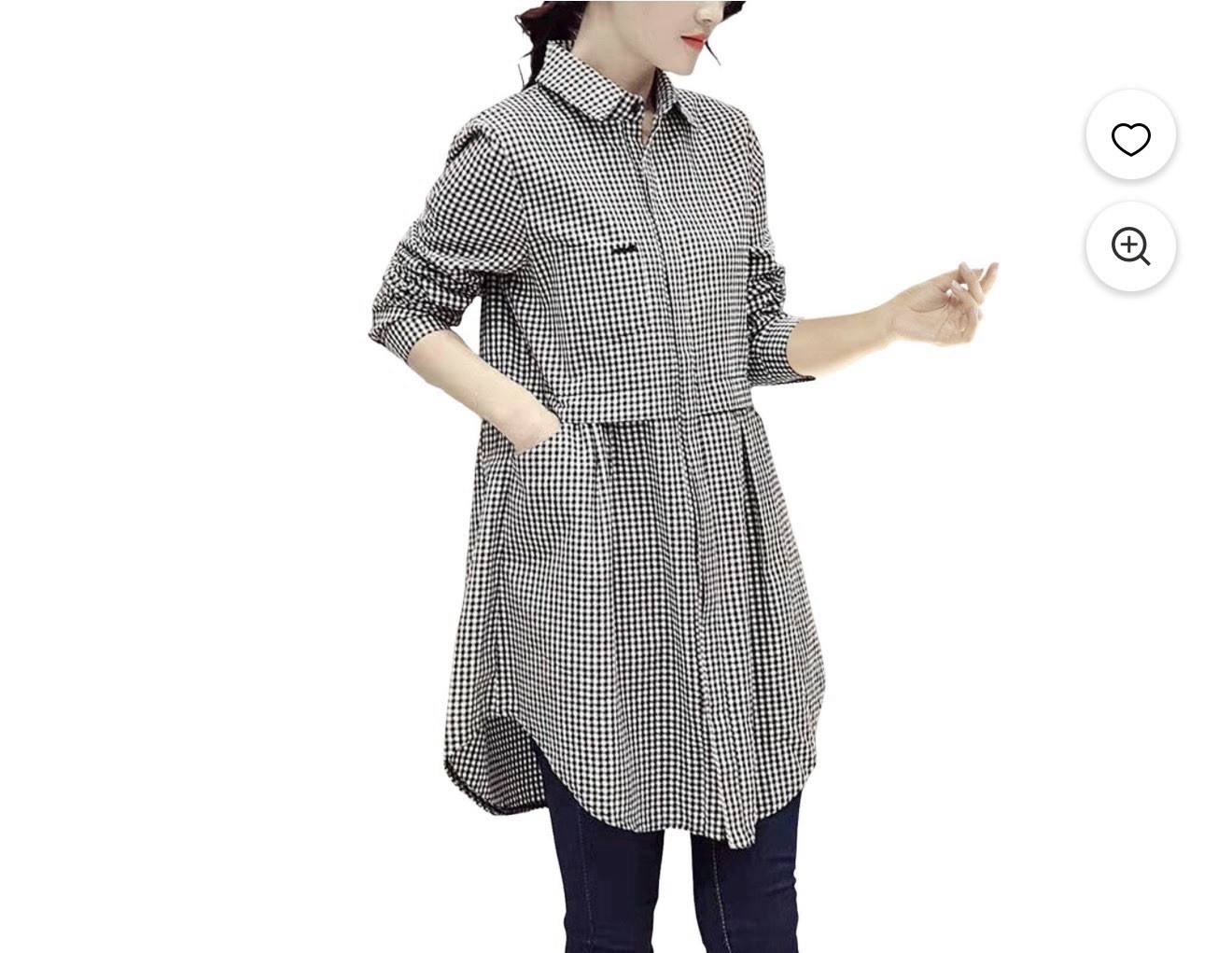 Korean Lagenlook Gingham Tunic Shirt XL Pleated Art to Wear Black White Check