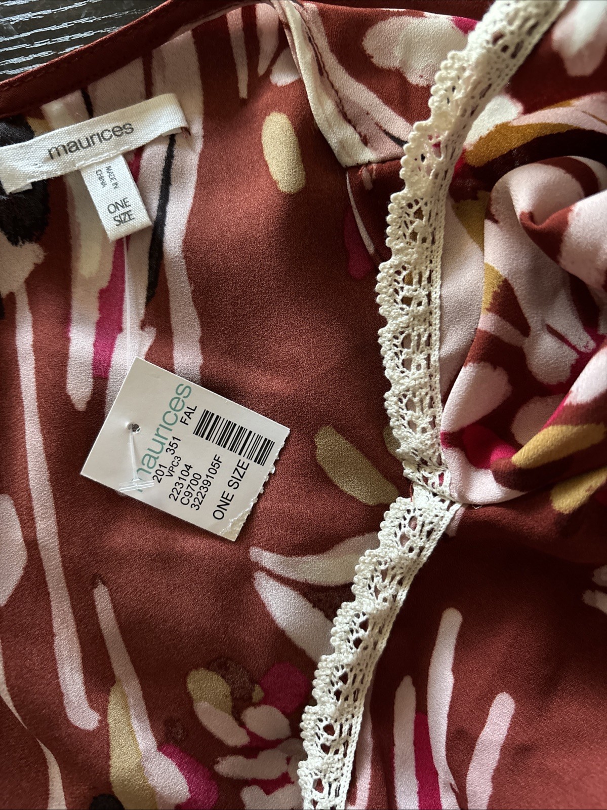 NWT Maurice’s One Size Fits All Chiffon Boho Floral Open Ruana Crochet Trim Fall