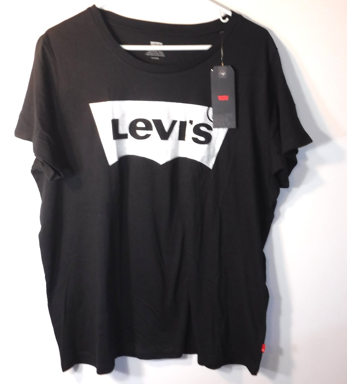 LEVI’S Black Short Sleeve Tee T Shirt Silver Glitter Logo Women’s Plus Size 1X