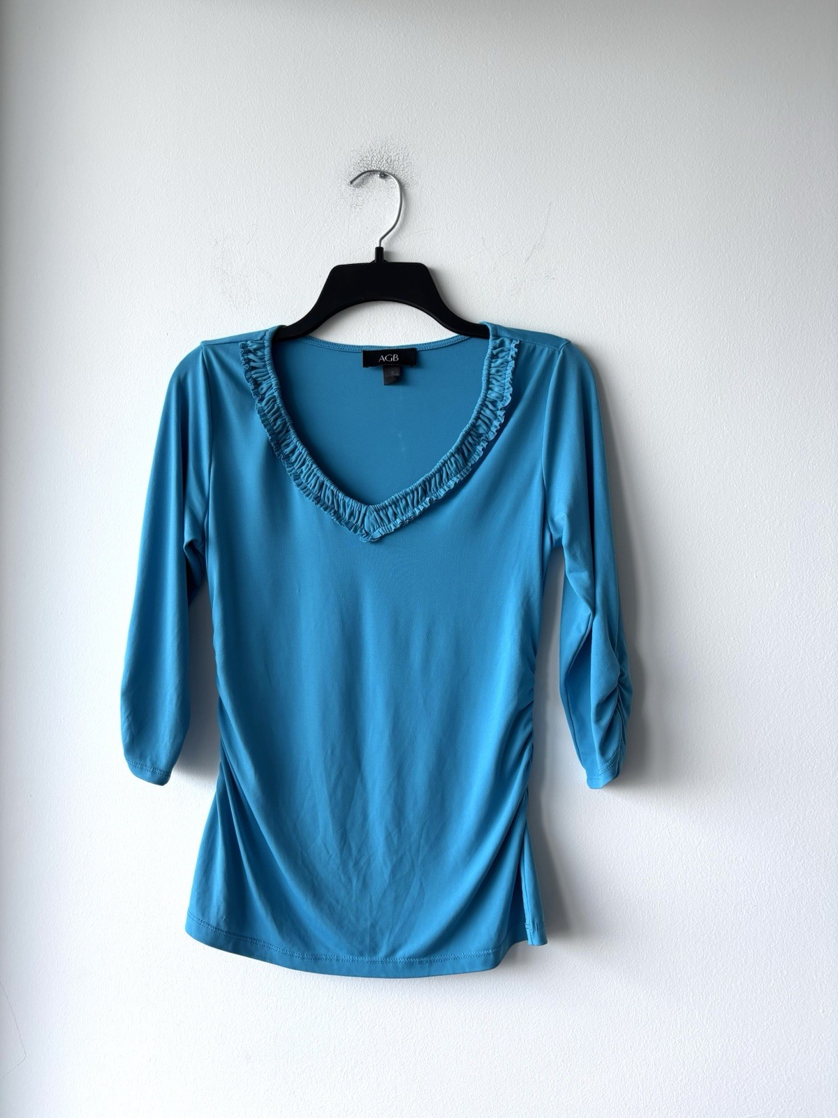 Y2K AGB Top V-Neck Blue Stretch Babydoll Women S Preppy Feminine 90s USA